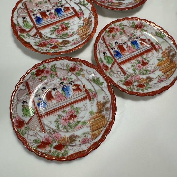 Set of 5 vintage Japanese Geisha girl porcelain saucer plates with 1 teacup - Picture 3 of 8